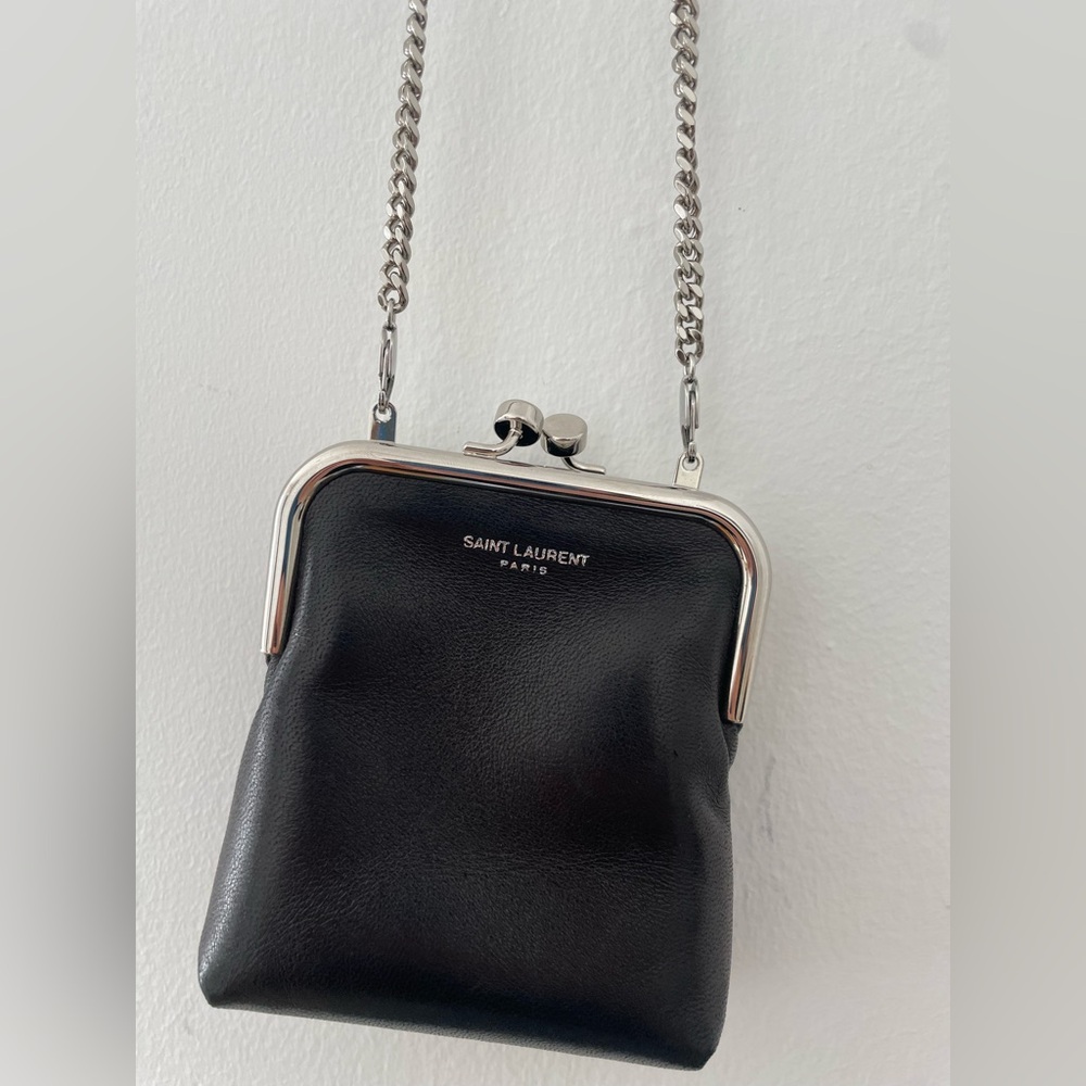 YSL Saint Laurent Leather Coin Pouch with Chain